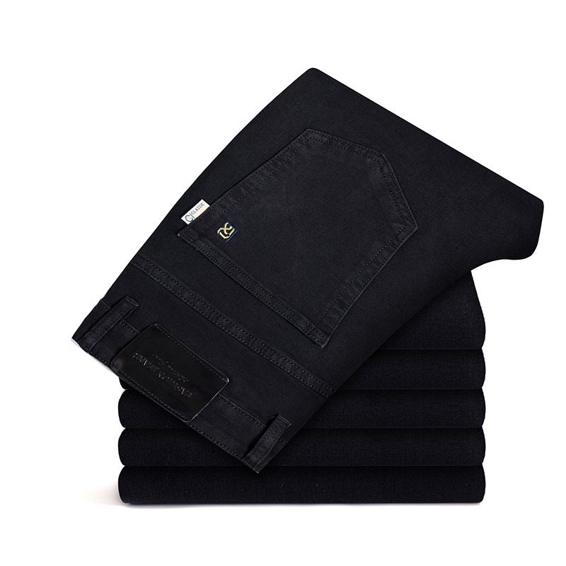 Generic Shake sound explosion mens stretch casual jeans Mens Four Seasons main push loose straight tube wide leg long pants wholesale 196H Black - Image 1