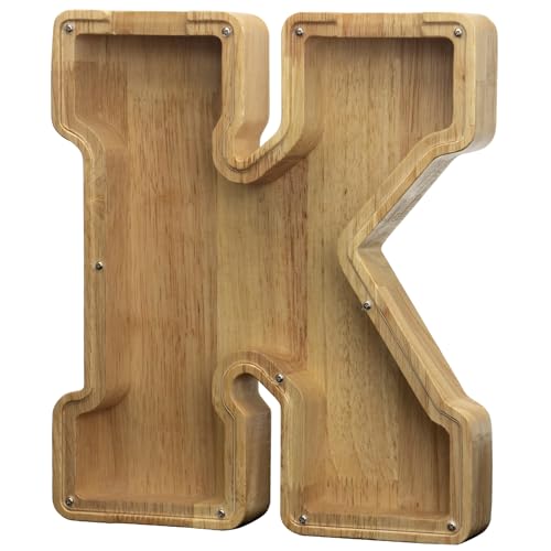 AORCMITN Extra Large Wooden Letter Coin Piggy Bank for Boys Girls Kids Toddler Alphabet K Money Bank InitialK12 - Image 1