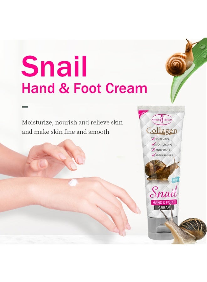 Aichun beauty 80ml Collagen Snail Whitening Hand & Foot Cream For Fair Skin Moisturizing Beauty Hand And Foot Cream Glowing Skin Care Hydrating Nourishing Collagen Snail Anti Crack Anti Wrinkles Hand And Foot Cream - Image 3