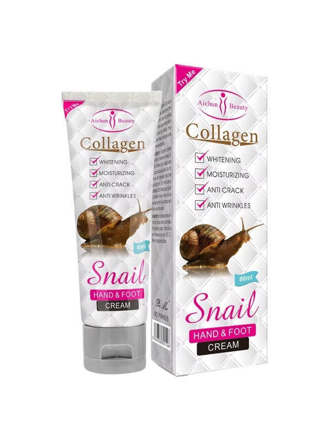 Aichun beauty 80ml Collagen Snail Whitening Hand & Foot Cream For Fair Skin Moisturizing Beauty Hand And Foot Cream Glowing Skin Care Hydrating Nourishing Collagen Snail Anti Crack Anti Wrinkles Hand And Foot Cream - Image 1