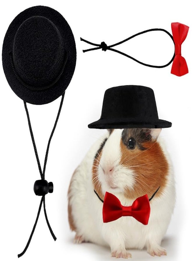 HOKABLE 2pcs Guinea Pig Clothes Small Animal Bow Tie Pet Hat Costume Set Role Play Cute Pet Hat Bow Tie for Hamster Guinea Pig Rabbit Chinchilla Hedgehog（Black hat + red Bow tie） - Image 1