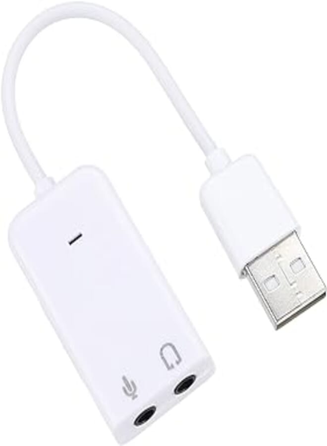 USB Sound Adapter to 3.5mm Stereo Headset & Microphone 7.1 Channel, White 