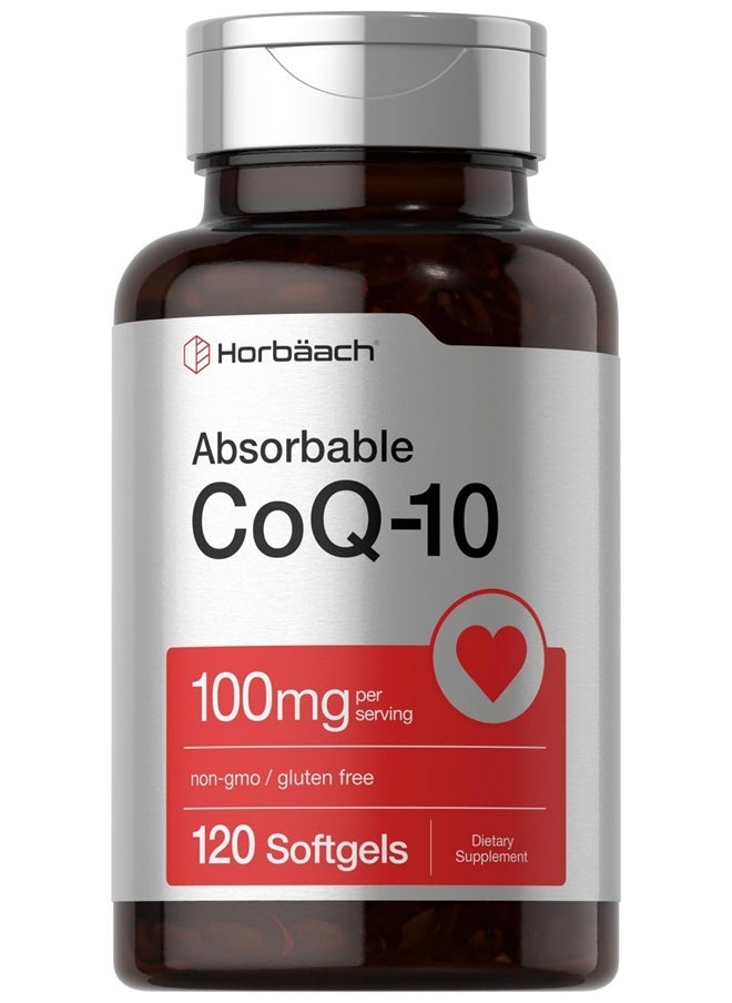 Horbaach CoQ10 100mg Softgels | 120 Count | 2X 50mg | Non-GMO and Gluten Free Supplement  - Image 1
