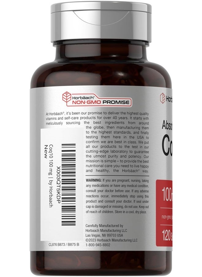 Horbaach CoQ10 100mg Softgels | 120 Count | 2X 50mg | Non-GMO and Gluten Free Supplement  - Image 3