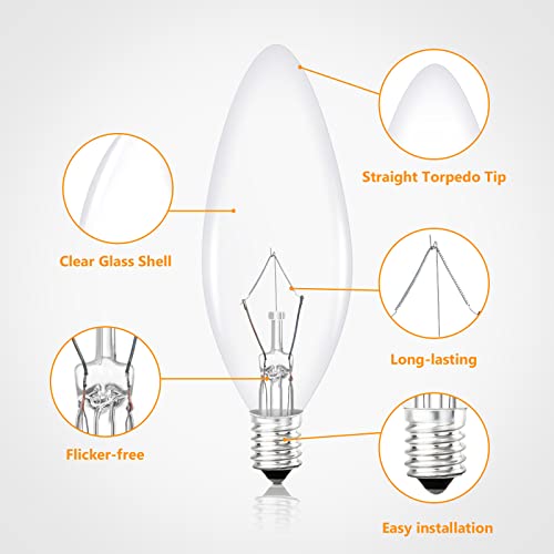 Brightever Vintage Incandescent Light Bulbs 40Watt B10 380 Lumens, Clear Dimmable E12 Edison Candelabra Lightbulbs, Decorative Candle Bulbs for Chandeliers, Ceiling Fan, 2500K Warm White 12-Pack - Image 3