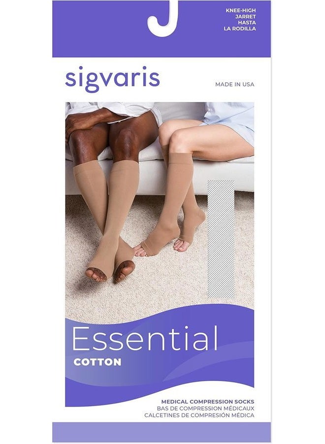 sigvaris جوارب سيغفاريس القطنية الأساسية للرجال والنساء 230 مفتوحة الأصابع بطول الساق 20-30 مم زئبق - بيج فاتح - كبير - Image 3