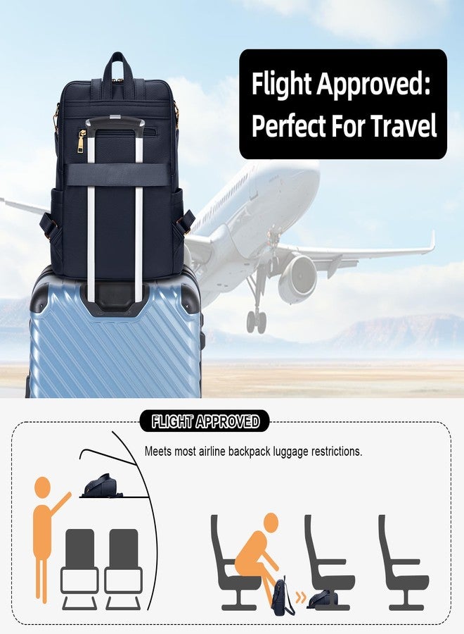 KKXIU Backpack Purse for Women - Multi-pocket Leather backpack for Travel, Work & School with Anti-Theft Lock Pocket, Luggage Strap & Water Bottle Pockets - 13x14x5.2 Inch (Navy) - Image 5