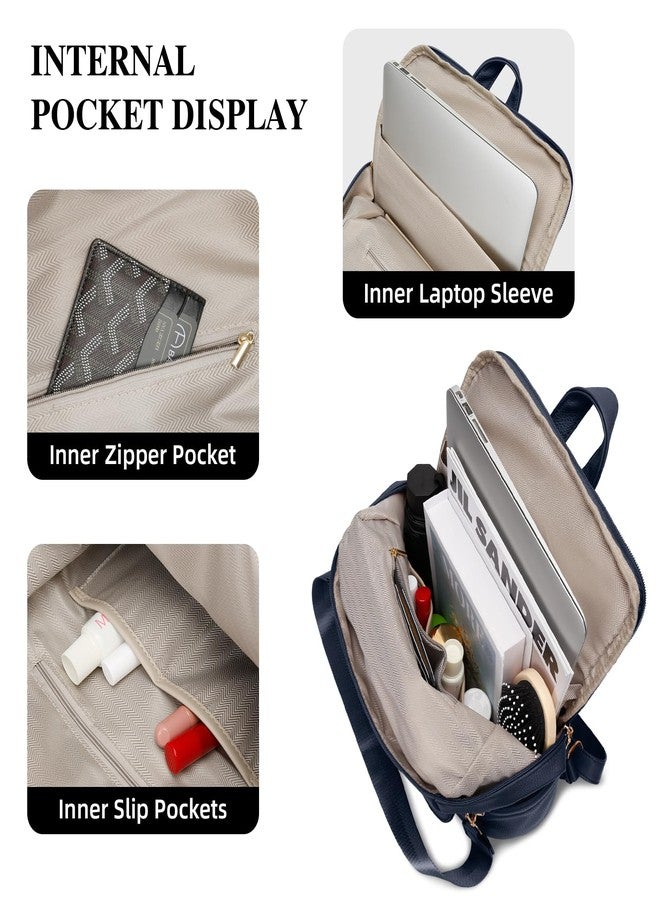KKXIU Backpack Purse for Women - Multi-pocket Leather backpack for Travel, Work & School with Anti-Theft Lock Pocket, Luggage Strap & Water Bottle Pockets - 13x14x5.2 Inch (Navy) - Image 4