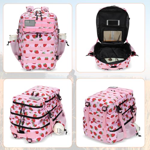 Lovelinks21 25L Tactical Military Backpack Small Travel Rucksack for Men and Women Assault Pack Bug Out Bag Molle Daypack Gym Backpack with Bottle Holder (Strawberry) - Image 3
