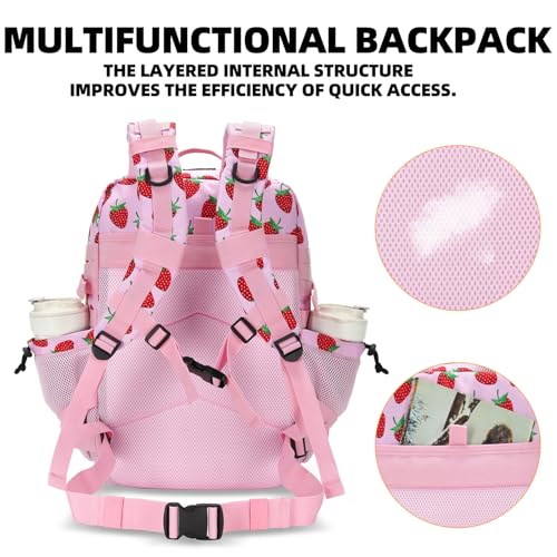 Lovelinks21 25L Tactical Military Backpack Small Travel Rucksack for Men and Women Assault Pack Bug Out Bag Molle Daypack Gym Backpack with Bottle Holder (Strawberry) - Image 4