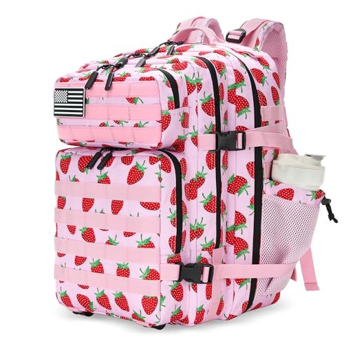 Lovelinks21 25L Tactical Military Backpack Small Travel Rucksack for Men and Women Assault Pack Bug Out Bag Molle Daypack Gym Backpack with Bottle Holder (Strawberry) - Image 1