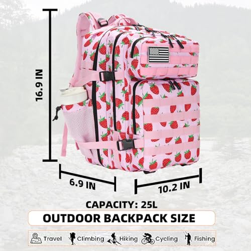 Lovelinks21 25L Tactical Military Backpack Small Travel Rucksack for Men and Women Assault Pack Bug Out Bag Molle Daypack Gym Backpack with Bottle Holder (Strawberry) - Image 2