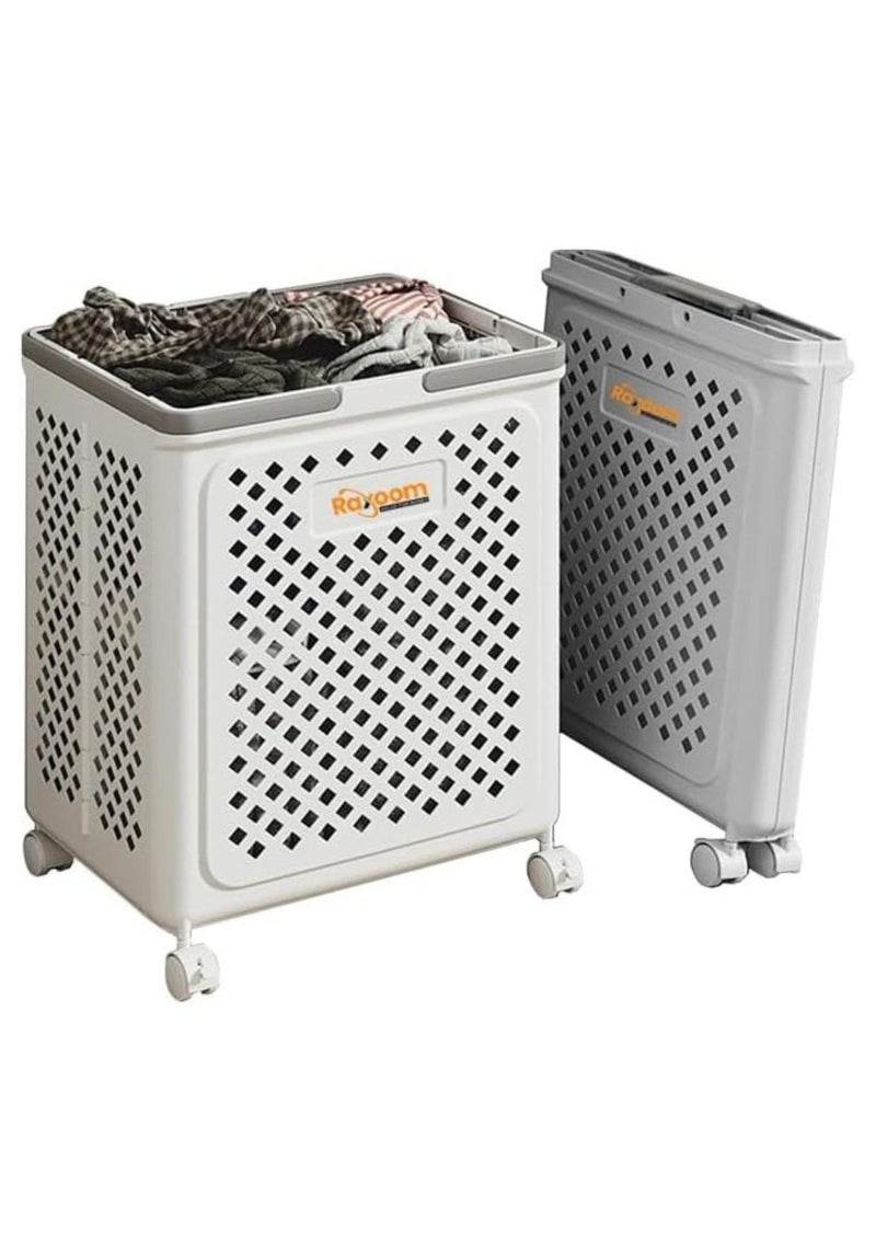 Raxoom Foldable Laundry Basket For Dirty Clothing Storage With 4 Tier Wheels Cloth Storage or Multi Purpose Storage Organizer 36*28*49CM (white) - Image 1