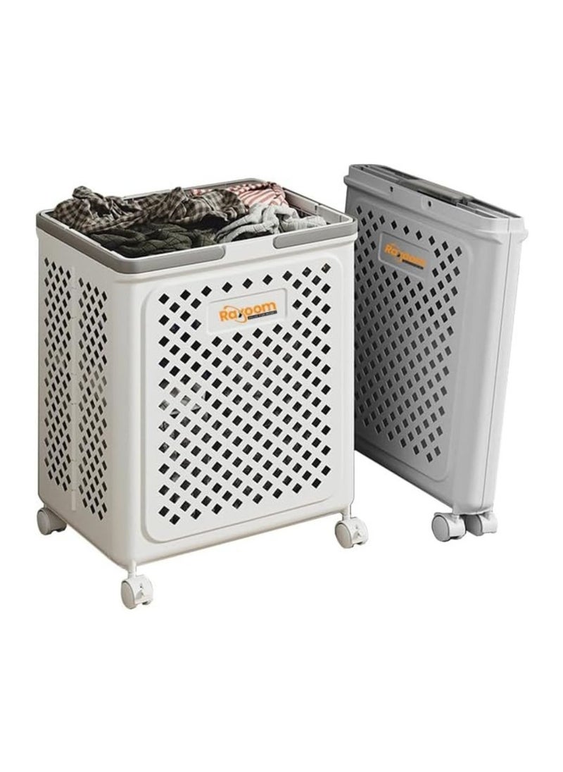 Raxoom - Foldable Laundry Basket For Dirty Clothing Storage With 4 Tier Wheels Cloth Storage or Multi Purpose Storage Organizer 36*28*49CM (white) - Image 1