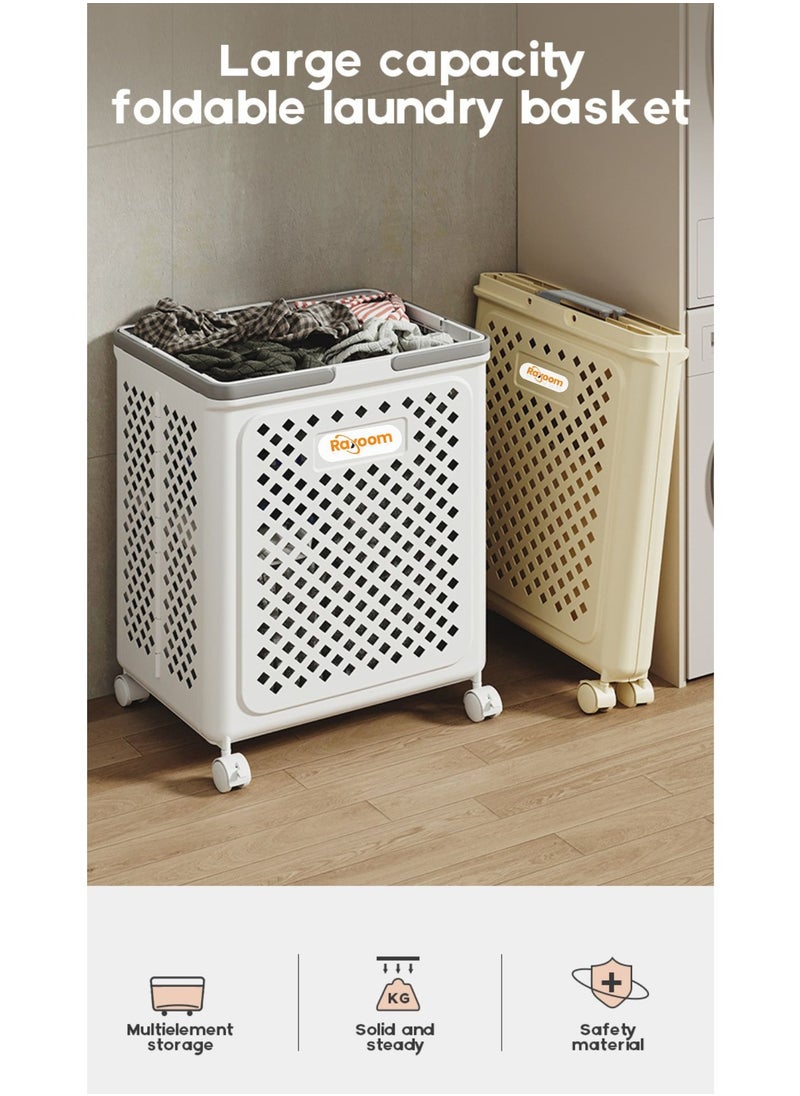 Raxoom - Foldable Laundry Basket For Dirty Clothing Storage With 4 Tier Wheels Cloth Storage or Multi Purpose Storage Organizer 36*28*49CM (white) - Image 1