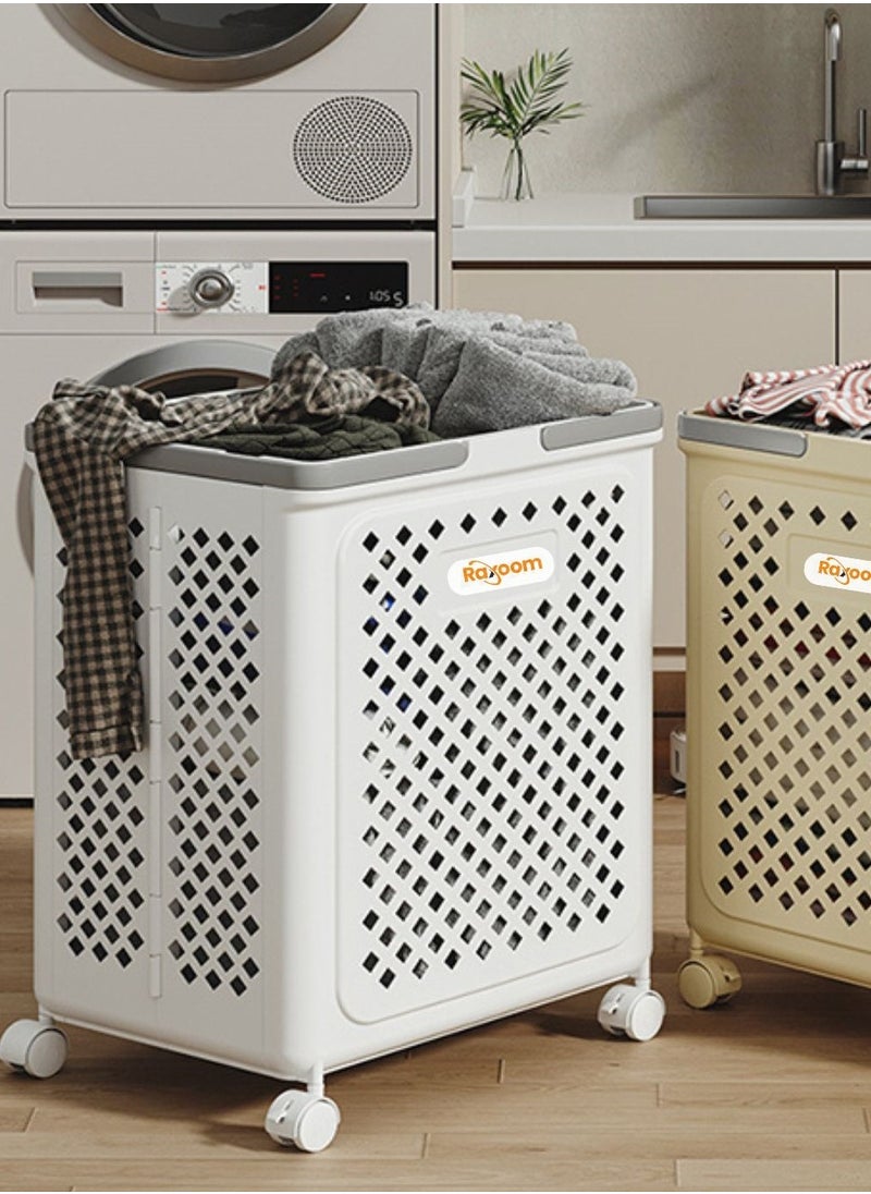 Raxoom - Foldable Laundry Basket For Dirty Clothing Storage With 4 Tier Wheels Cloth Storage or Multi Purpose Storage Organizer 36*28*49CM (white) - Image 1