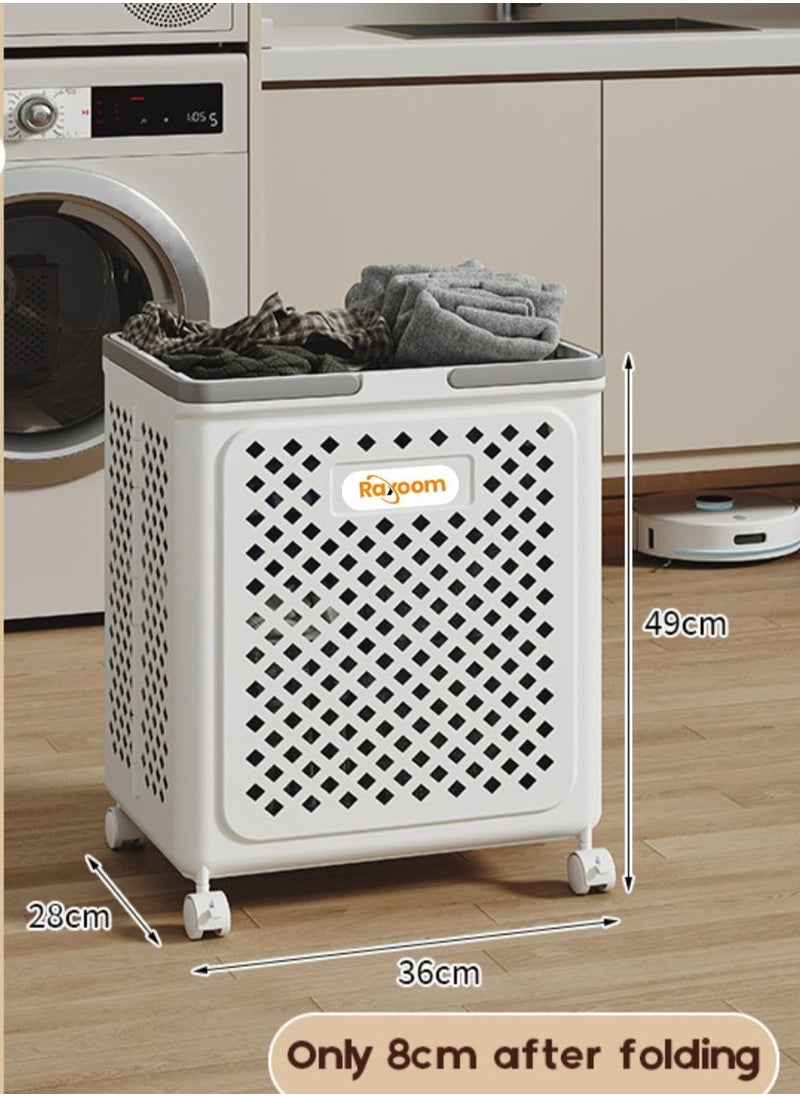 Raxoom - Foldable Laundry Basket For Dirty Clothing Storage With 4 Tier Wheels Cloth Storage or Multi Purpose Storage Organizer 36*28*49CM (white) - Image 1