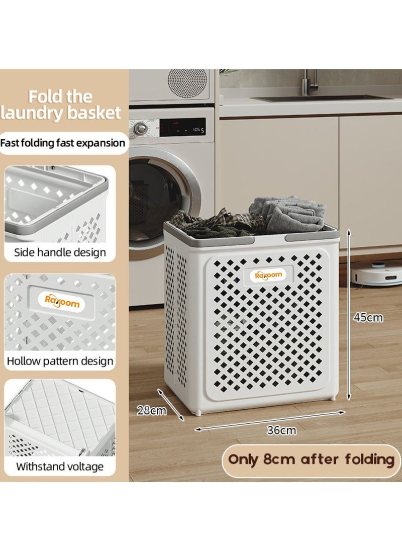 Raxoom - Foldable Laundry Basket For Dirty Clothing Storage With 4 Tier Wheels Cloth Storage or Multi Purpose Storage Organizer 36*28*49CM (white) - Image 1