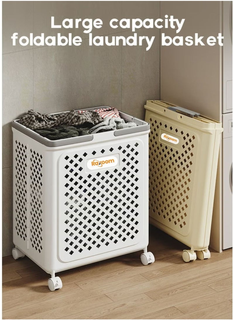 Raxoom - Foldable Laundry Basket For Dirty Clothing Storage With 4 Tier Wheels Cloth Storage or Multi Purpose Storage Organizer 36*28*49CM (white) - Image 1