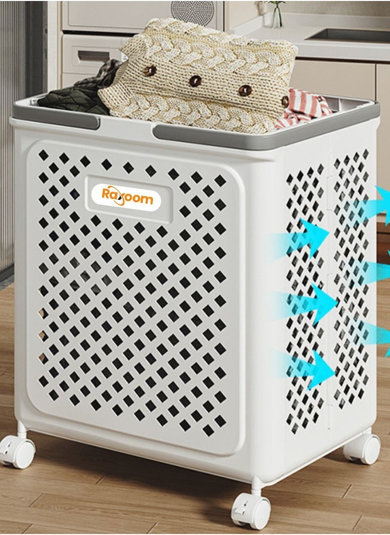 Raxoom - Foldable Laundry Basket For Dirty Clothing Storage With 4 Tier Wheels Cloth Storage or Multi Purpose Storage Organizer 36*28*49CM (white) - Image 1