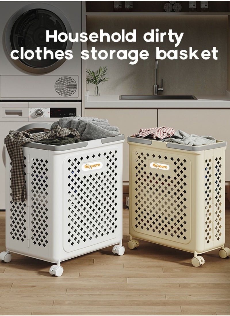 Raxoom - Foldable Laundry Basket For Dirty Clothing Storage With 4 Tier Wheels Cloth Storage or Multi Purpose Storage Organizer 36*28*49CM (white) - Image 1