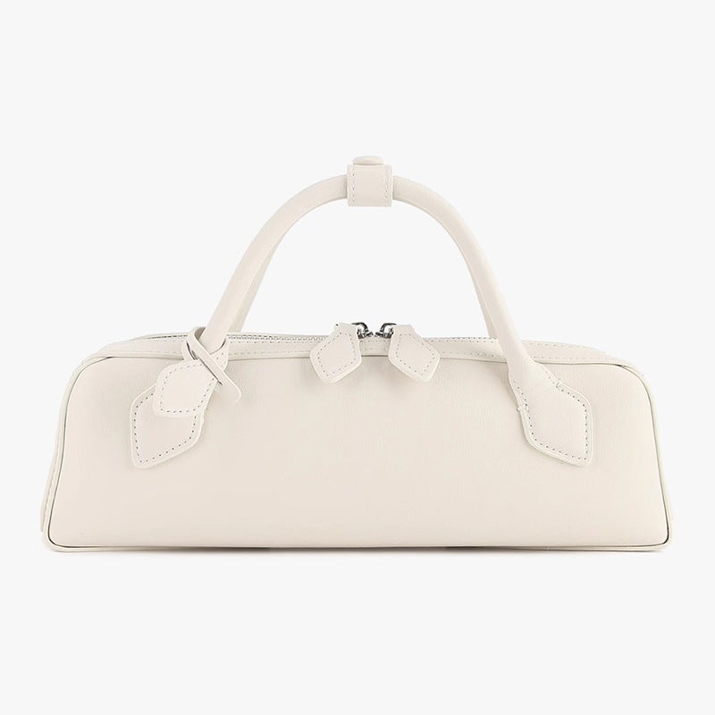 European and American New Genuine Leather Baguette Bag Womens Crossbody Bag Fashionable Short Top Layer Cowhide Bag Commuter Street Bag White 