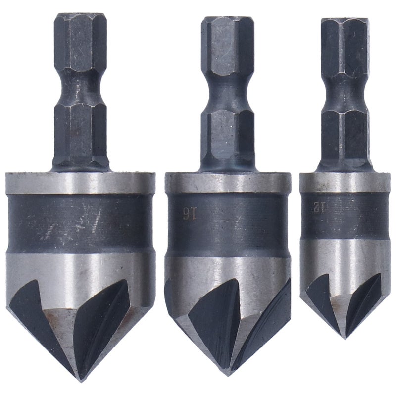 HOTECHE 5-Flute CounterSink Drill Bit Set 12mm 16mm 19mm Hex Shank High Speed Steel - Chamfer Tool for Wood and Plastic Boards - Image 1