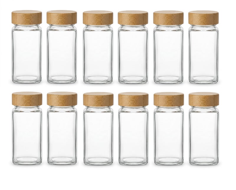 ZEPOLI Glass Spice Jar for Kitchen Storage with Airtight small container set, Clear Square Seasoning Container for Salt, Pepper, Masala & Herbs glass containers for kitchen (pack-12) - Image 1