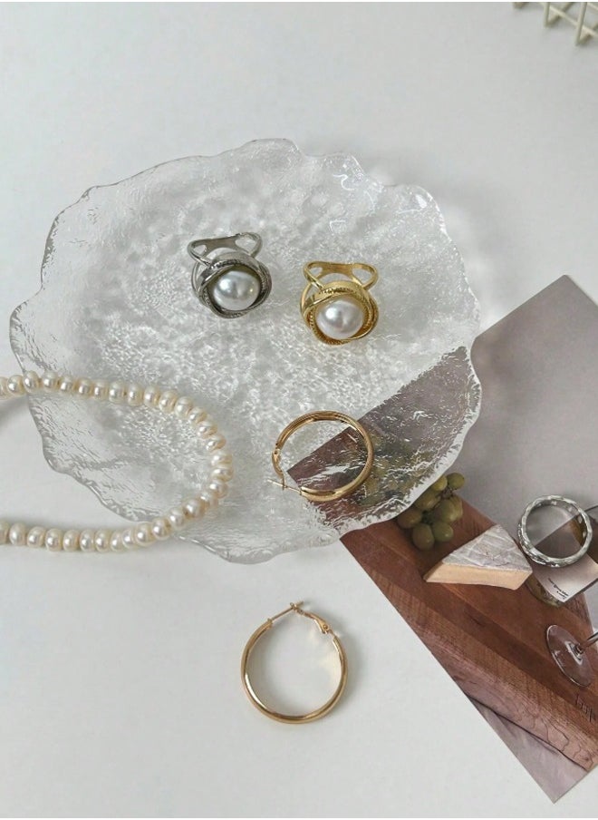 Generic 5 Pcs, INS Style, Asymmetrical Frosted Glass Tray Home Snack Tray Sauce Dessert Pastry Tray/ Bedside Table Jewelry Storage Tray, Earring Necklace Ring Storage Tray,, Christmas Gift  - Image 3