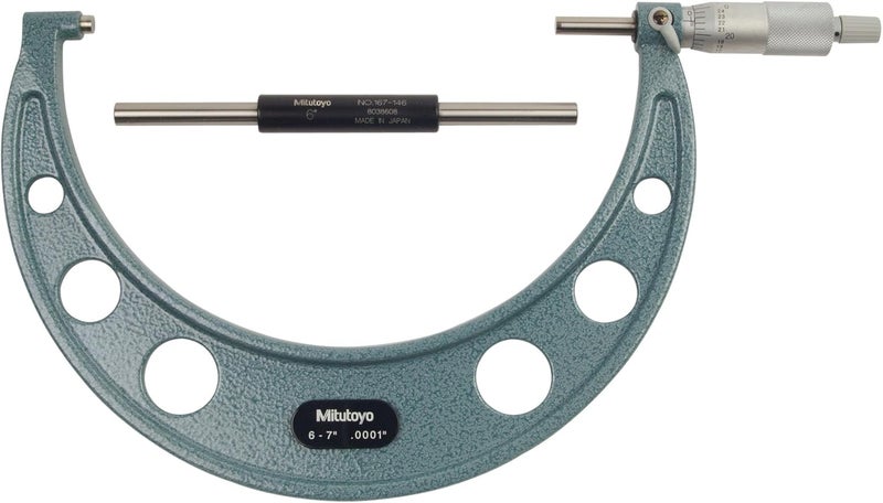 Mitutoyo 103-221 Outside Micrometer with Baked-enamel Finish, Ratchet Stop, 6-7" Range, 0.0001" Graduation