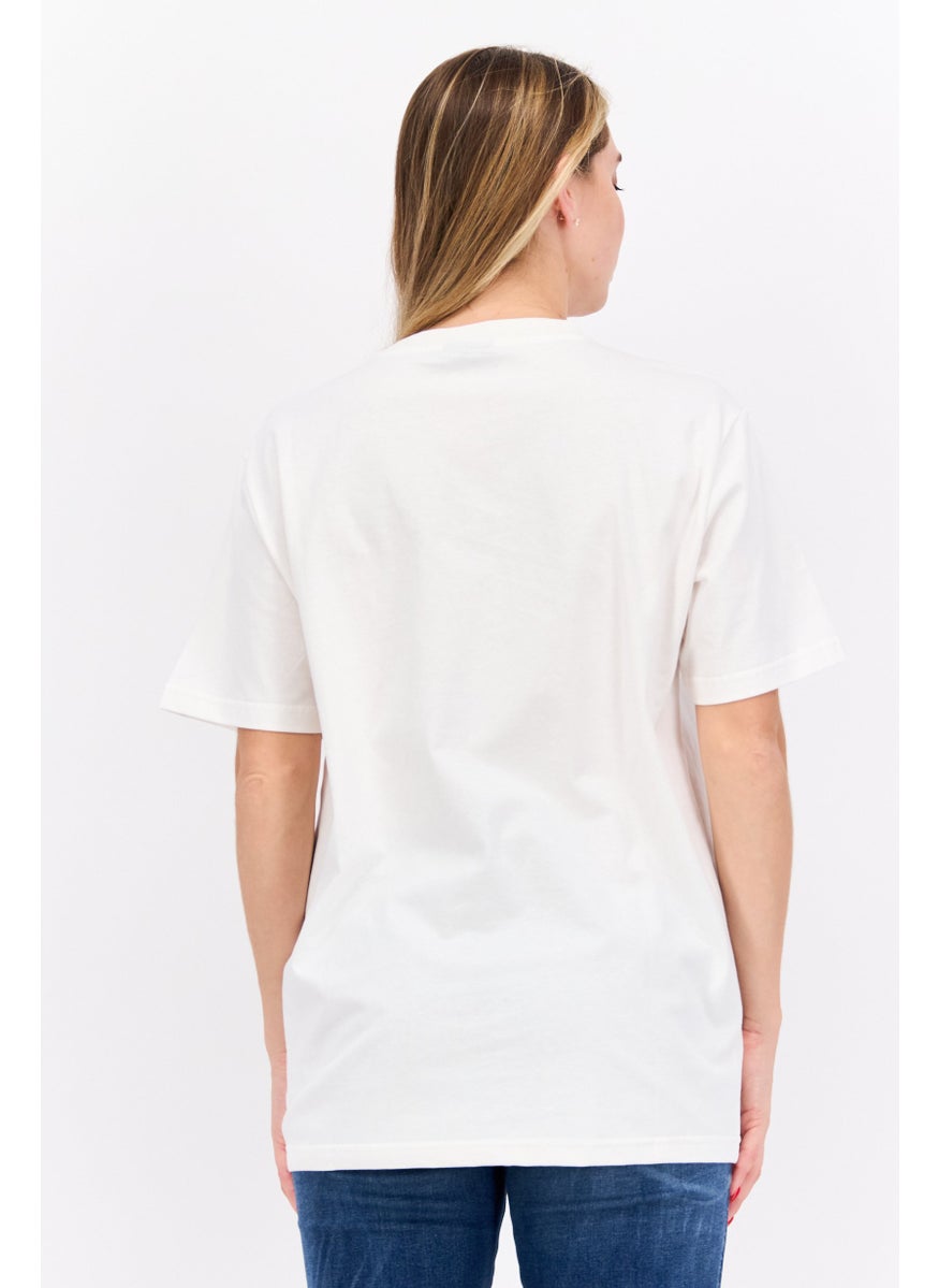 ELVIS Women Crew Neck Short Sleeves Brand Logo T-Shirt, Off White  - Image 3