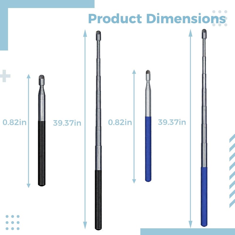 4 Pack Retractable Teacher Pointers, Stainless Steel Adjustable 39.4-47.2 in with Capacitive Stylus for Tablets, Blue & Black - Image 3