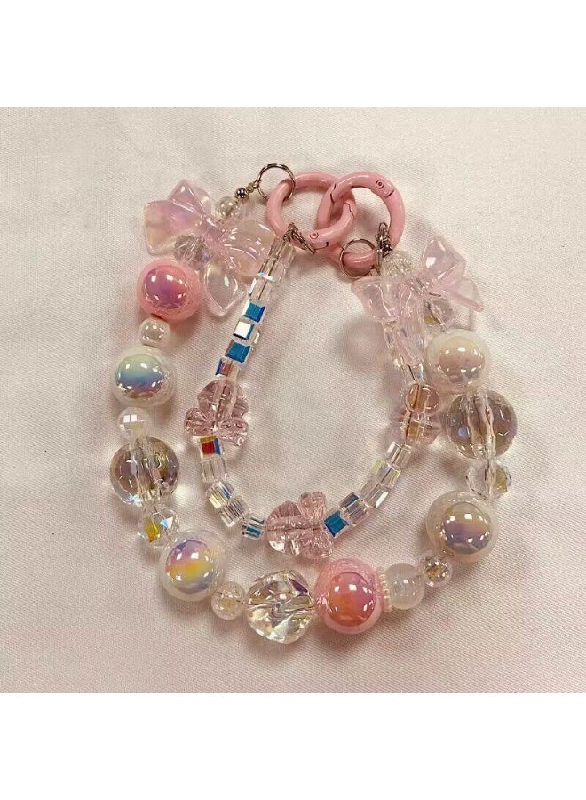 NIBEMINENT Phone Charm/ Chain Strap for Women Girls, Crystal Nightlight Butterfly Cell Phone Case Lanyard Wrist Strap