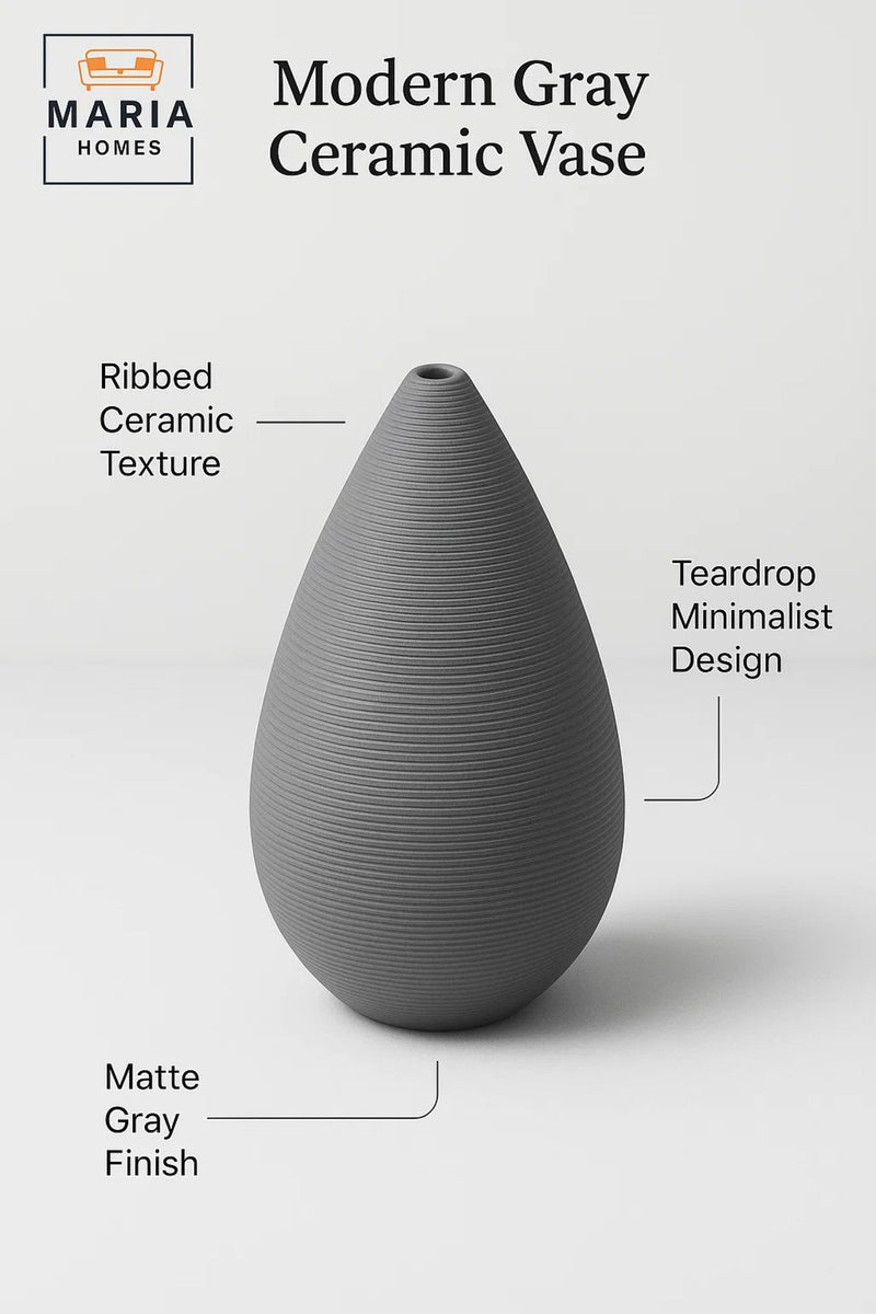 ماريا هومز مزهرية زخرفية رمادية حديثة – مزهرية طاولة خزفية من قطرة الدمعة لديكور المنزل والمكتب - Image 4