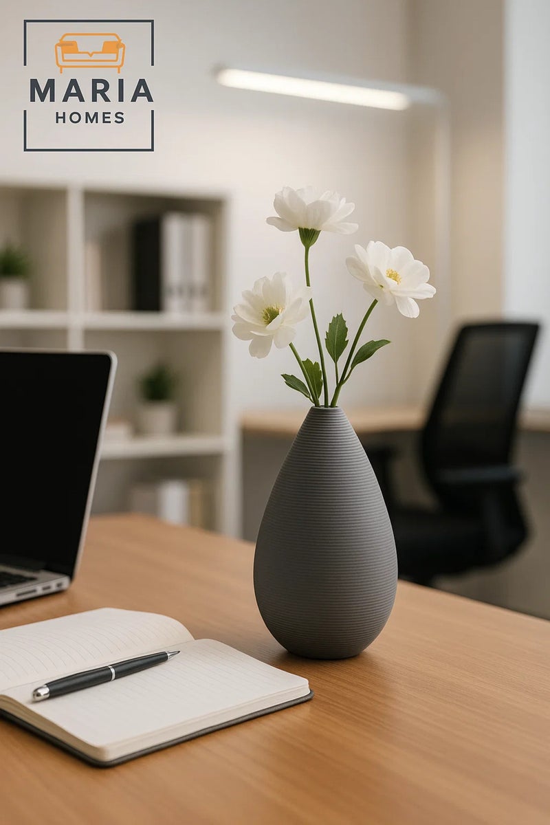 ماريا هومز مزهرية زخرفية رمادية حديثة – مزهرية طاولة خزفية من قطرة الدمعة لديكور المنزل والمكتب - Image 1