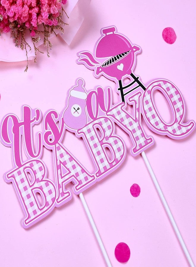 Cheereveal تشيريفيل، 25 قطعة، زينة كب كيك لحفل استقبال المولود، بتصميم "It's a Baby Q"، باللون الوردي، بطابع نزهة الشواء، وديكورات لحفل استقبال المولود - Image 2