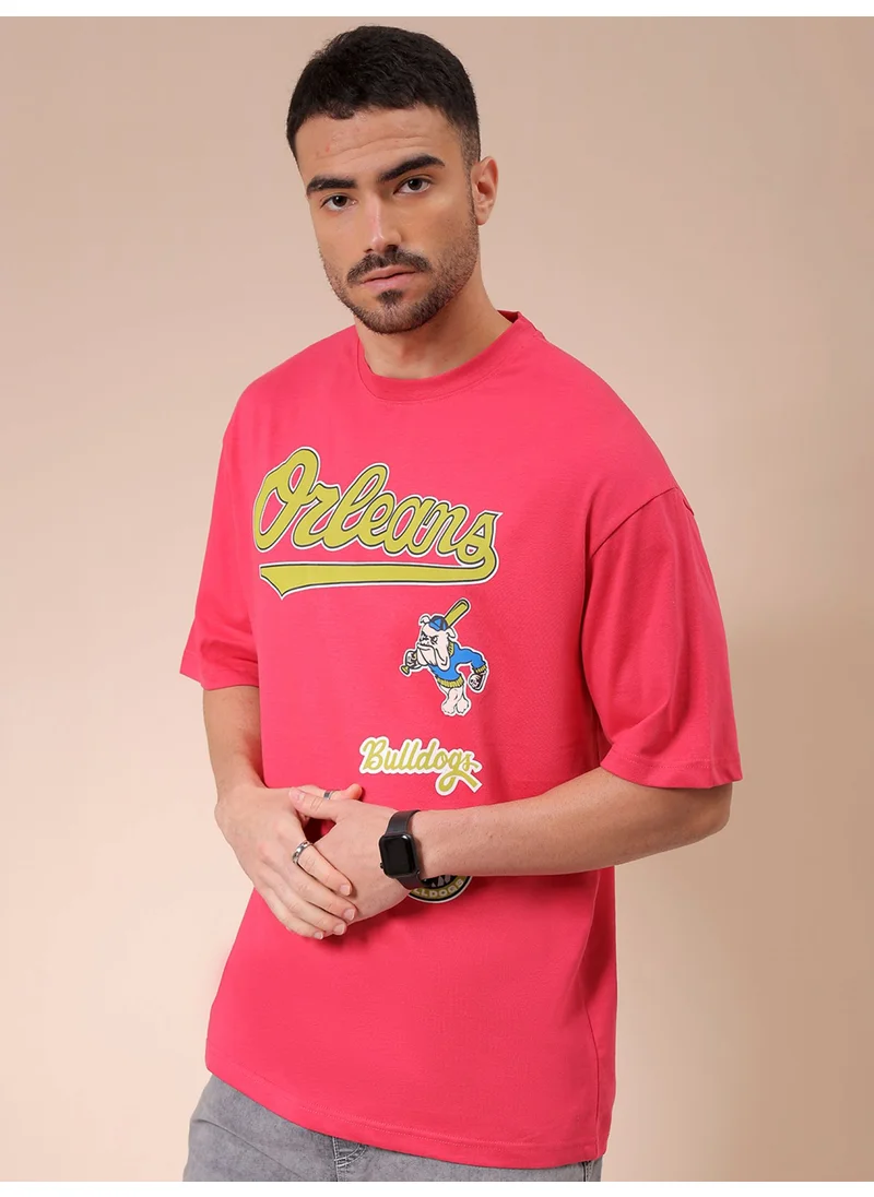 شركة المرآب الهندية Men Boxy Street Plain Crew Neck Printed T-Shirt