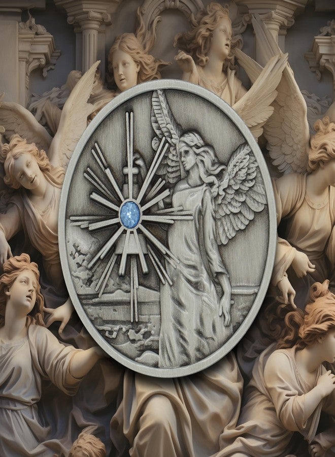 The Token Shop Pewter Guardian Angel Coin Affirmation Gift Token Medallion with Aqua Crystal Gemstone and Angel Prayer on Back - Image 5