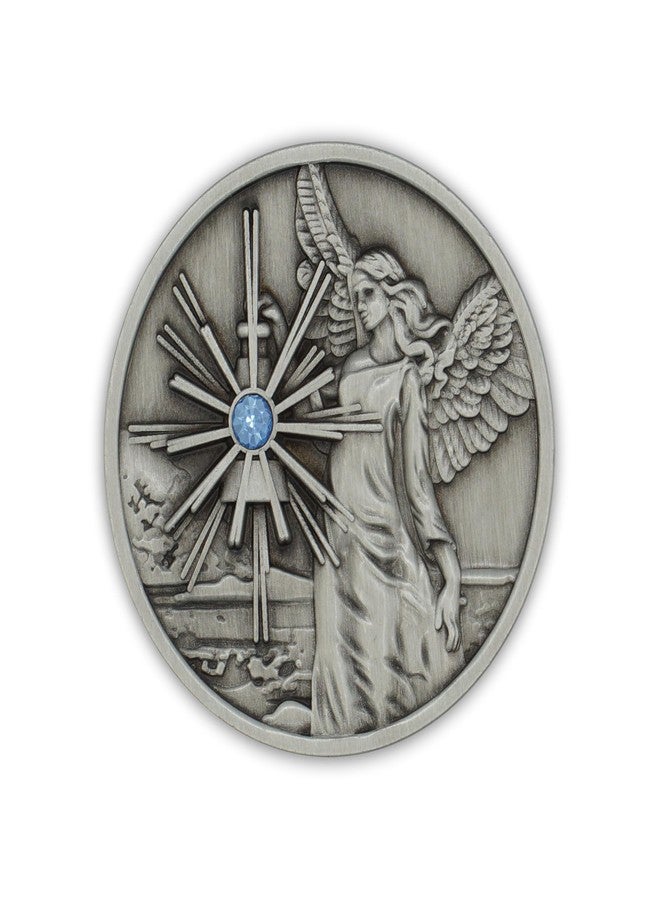 The Token Shop Pewter Guardian Angel Coin Affirmation Gift Token Medallion with Aqua Crystal Gemstone and Angel Prayer on Back - Image 3