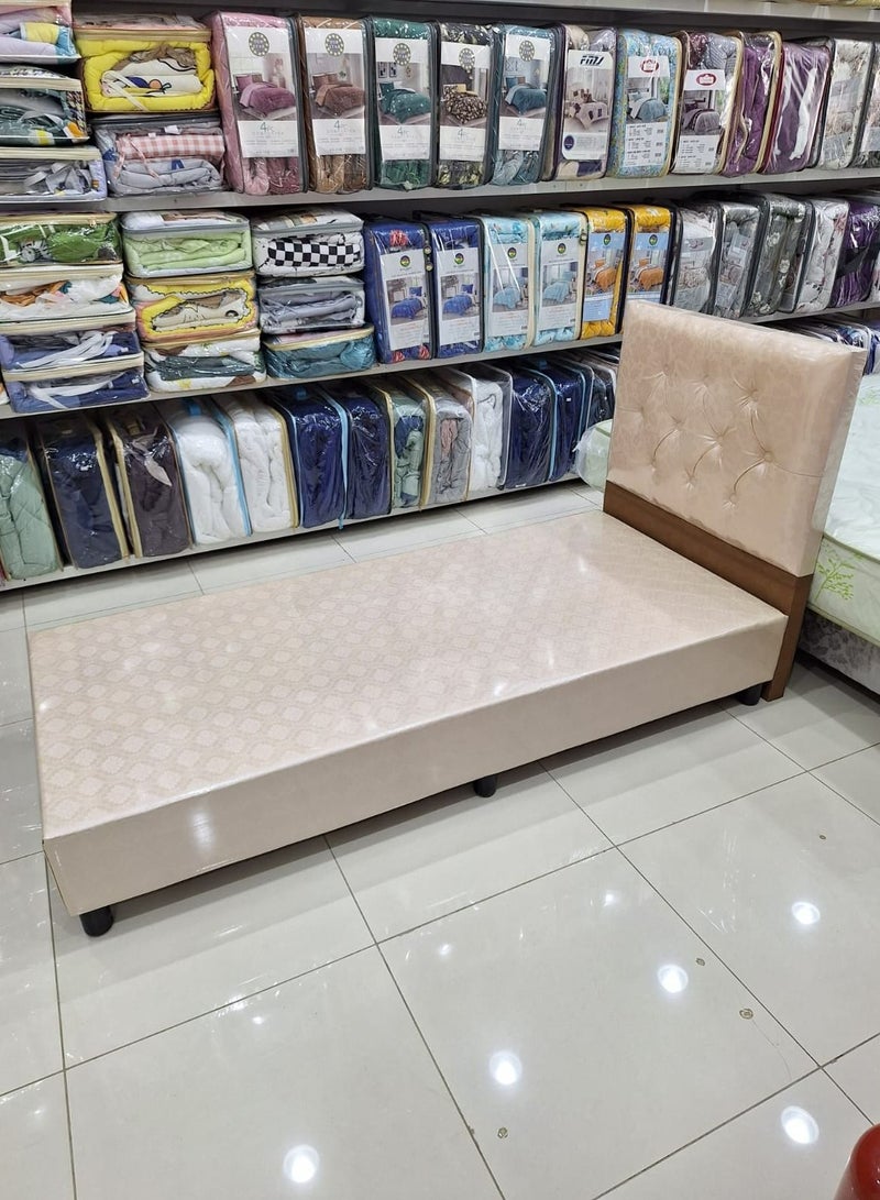 Luxurious wooden box bed covered in leather with plastic bases size 90*190 cm - Image 1