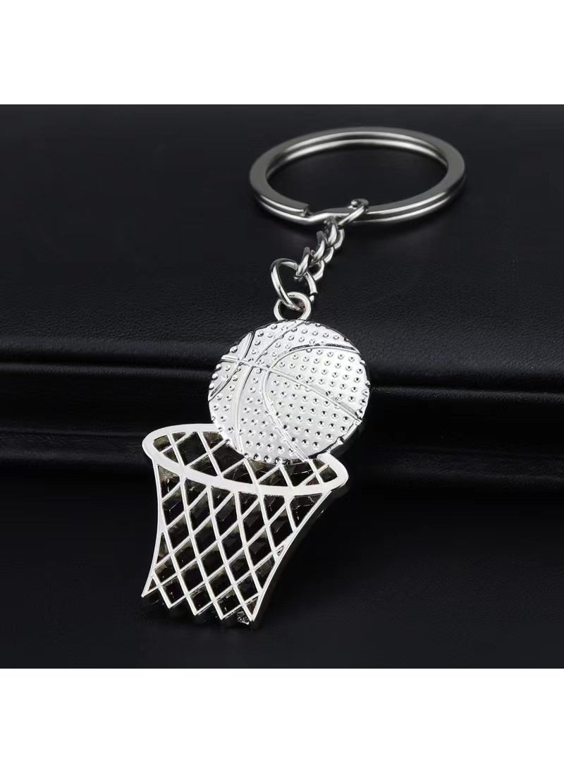 Generic - NBA Basketball Metal Keychain CBA Club Basketball Pendant Memorabilia Gift For Fans Basketball Keyring Office Culture Education  Silver - Image 1