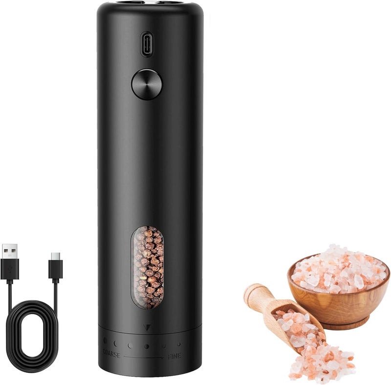MERTTURM Electric Pepper Grinder, USB Rechargeable Automatic Salt Pepper Spice Mill, Upgraded Larger Capacity, External Adjustable Coarseness with White Light, One-Handed Operation(1 pack) - Image 1