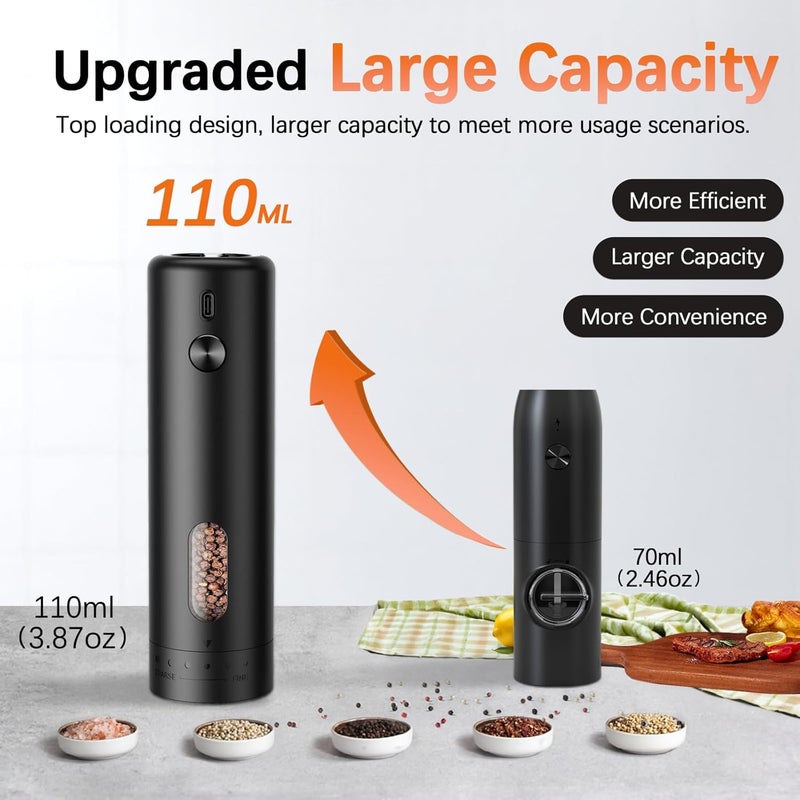 MERTTURM Electric Pepper Grinder, USB Rechargeable Automatic Salt Pepper Spice Mill, Upgraded Larger Capacity, External Adjustable Coarseness with White Light, One-Handed Operation(1 pack) - Image 4
