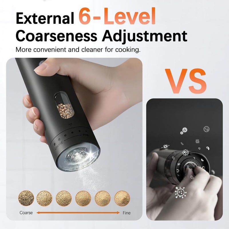 MERTTURM Electric Pepper Grinder, USB Rechargeable Automatic Salt Pepper Spice Mill, Upgraded Larger Capacity, External Adjustable Coarseness with White Light, One-Handed Operation(1 pack) - Image 2