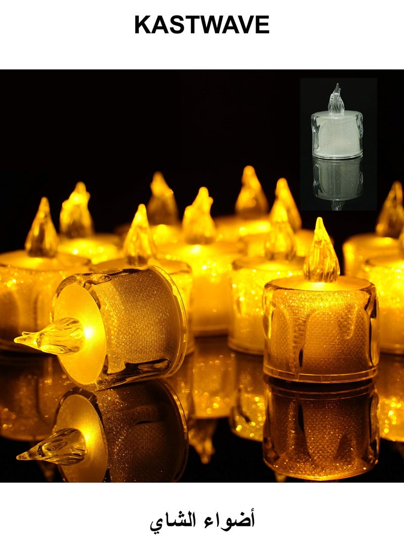 KASTWAVE LED Tea Lights, 12 Pcs Gold Flameless Battery Operated Votive Tealights Candle, Small Electric Fake Tea Candle Realistic for Wedding, Table, Festival Celebration (Warm White) - Image 1