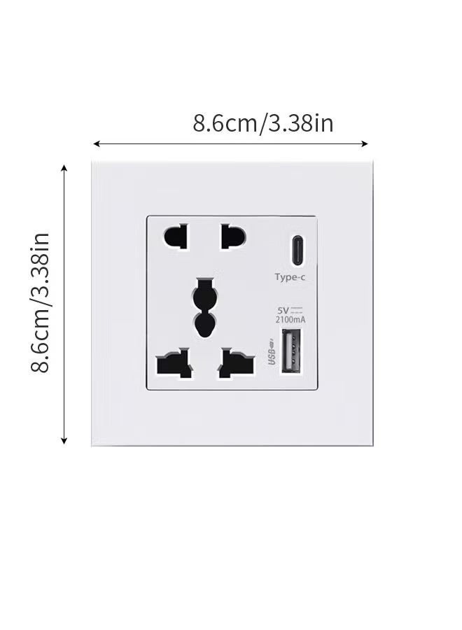 Universal Wall Socket with Type C and USB, QC Charging Electric Power Wall Socket Outlet, For Home and Office - Image 2