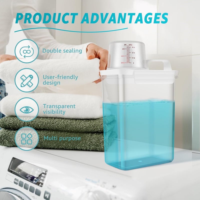 2 Pack 60.8OZ Liquid Laundry Detergent Dispenser Laundry Soap Dispenser with Measuring Cup for Laundry Room Storage Laundry Soap Containers for Detergent Softener Bleach Powder Soda - Image 5
