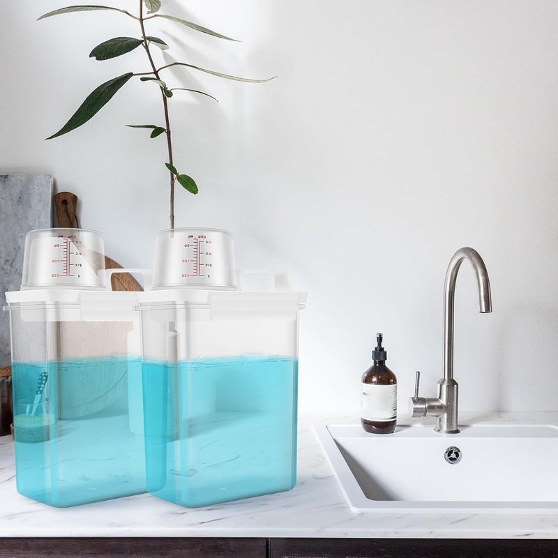 2 Pack 60.8OZ Liquid Laundry Detergent Dispenser Laundry Soap Dispenser with Measuring Cup for Laundry Room Storage Laundry Soap Containers for Detergent Softener Bleach Powder Soda - Image 2
