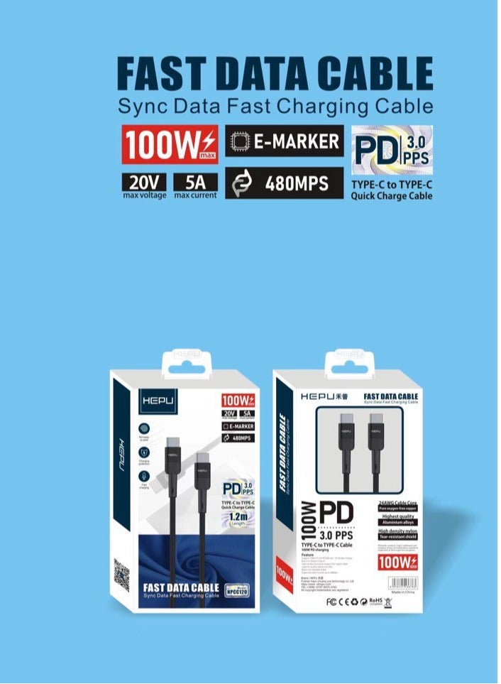 هيبو كابل شحن فائق السرعة بقوة 100 واط من HEPU - Image 2