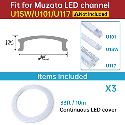 Muzata 3PACK 33FT/10M Continuous Milky White LED Cover Tape Light Seamless Plastic for U1SW U Shape Anti-UV Channel LC03 WW (ONLY Cover No Aluminum LED Channel Included) - Image 3
